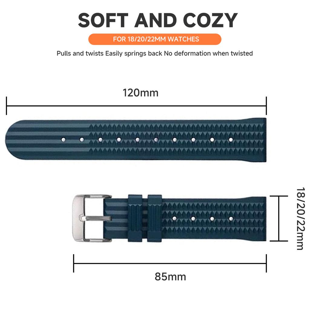 FKM Rubber Waffle Watch Strap 18mm 20mm 22mm Fluororubber Universal Diver Waterproof Comfortable Sports Fast Release Watchbands
