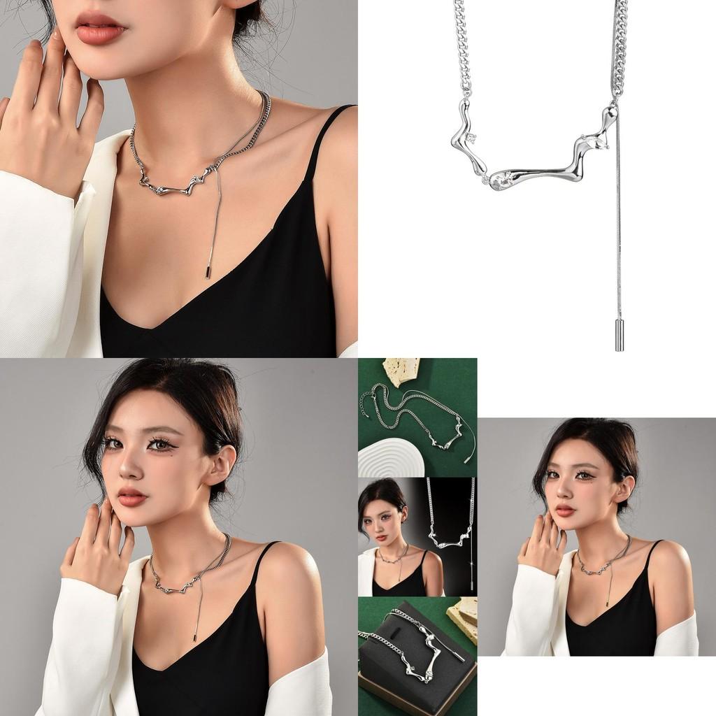 Chic Bone Style Long Pendant Necklace With Rhombus Design Ideal For Autumn And Winter Outfits