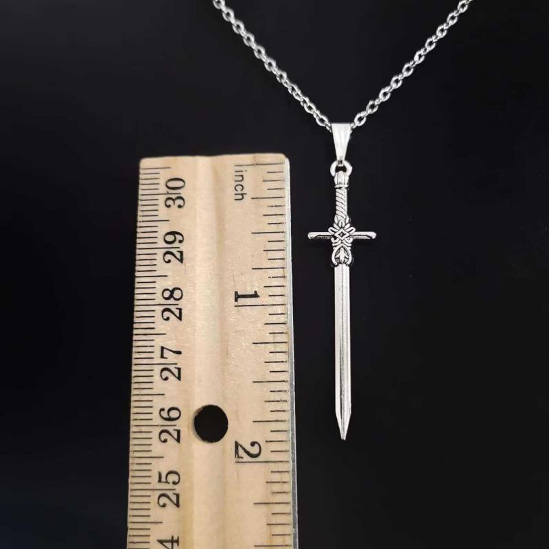 Unisex Gothic Dark Alloy Sword Pendant Necklace with Stainless Steel Clavicle Chain