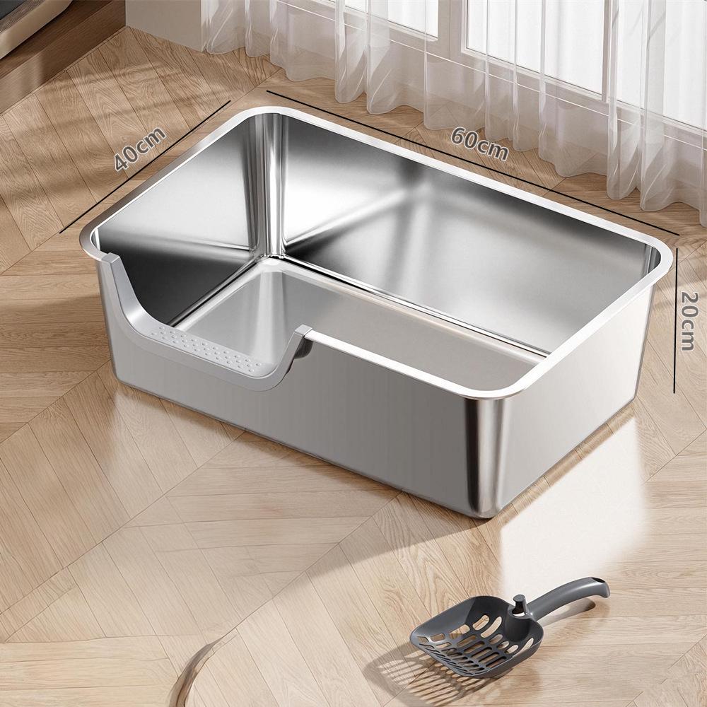 Large Stainless Steel Top-Entry Cat Litter Box with Anti-Splash Design and Deodorizing Features