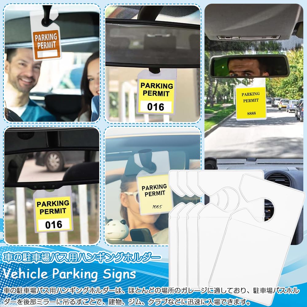 Clear Parking Permit Vertical Parking Pass Holder for Hanging Rearview Mirror Vehicle Parking Pass Hanging Tag UV Convenient for Storing and Inserting