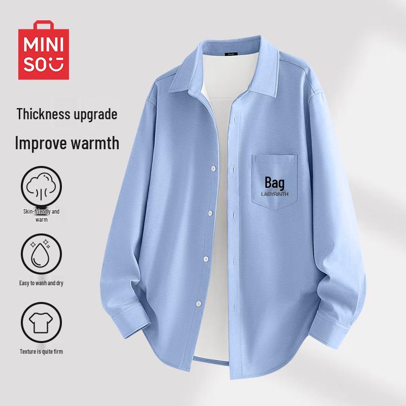 MINISO Men s Casual Fleece-Lined Long Sleeve Shirt XL