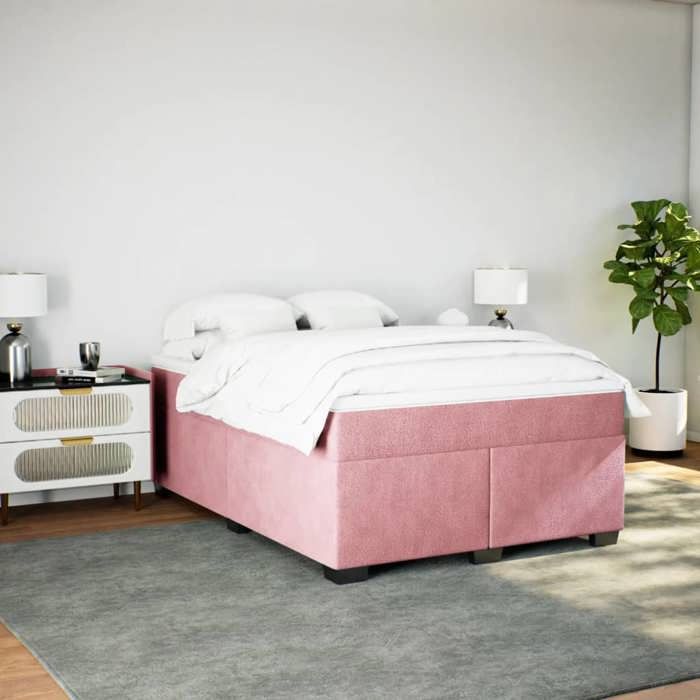 Maison Exclusive - Sommier à lattes de lit avec matelas Rose 160x200 cm Velours