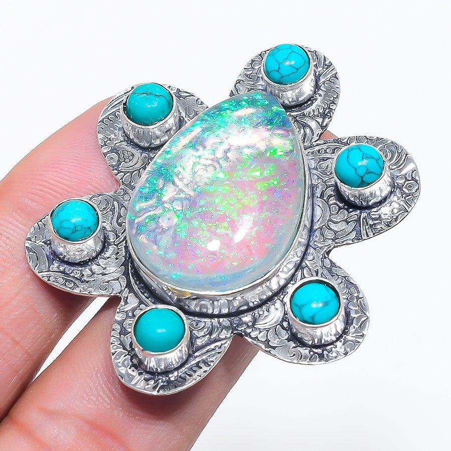 

Natural Green Triplet Opal 925 Sterling Silver Jewelry Ring Size 8 S7q66