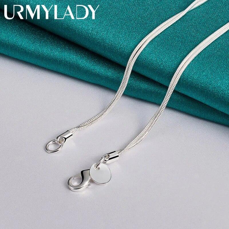 URMYLADY 925 Sterling Silver Double Snake Chain Matte Smooth Beads Necklace For Women Wedding Party Fashion Jewelry