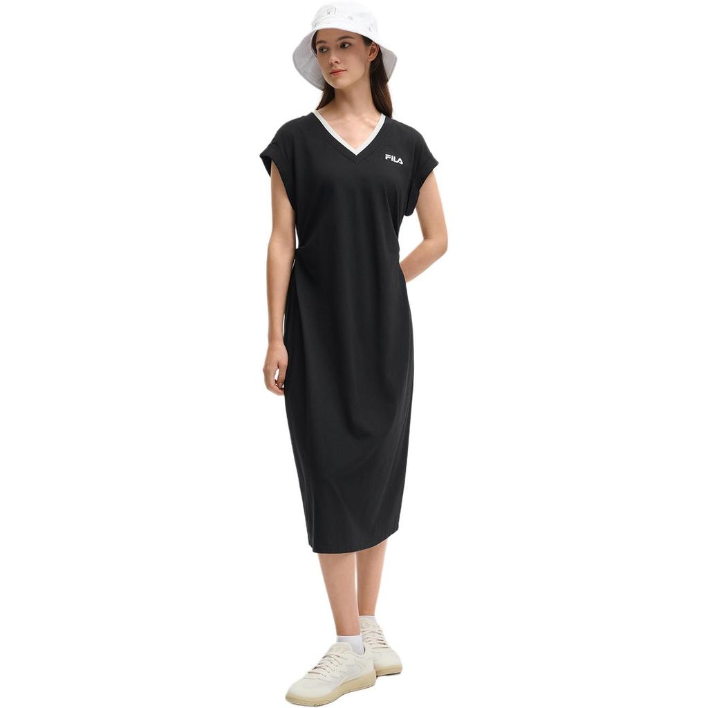 FILA Heritage V-Neck Fashion Versatile Sleeveless Dress Women Dresses Black F11W528303F-BK