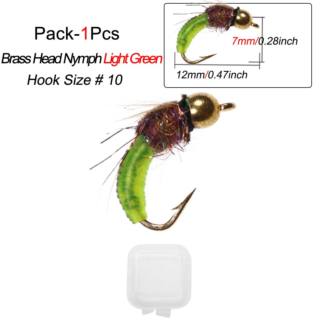 

1/3 шт., мушки для рыбалки, латунная голова с бусинами, быстрая сикинговая нимфа, скад, червь, червь, ручейник, куколка, поддельные насекомые, приманки для рыбалки нахлыстом 1Pcs-Light green