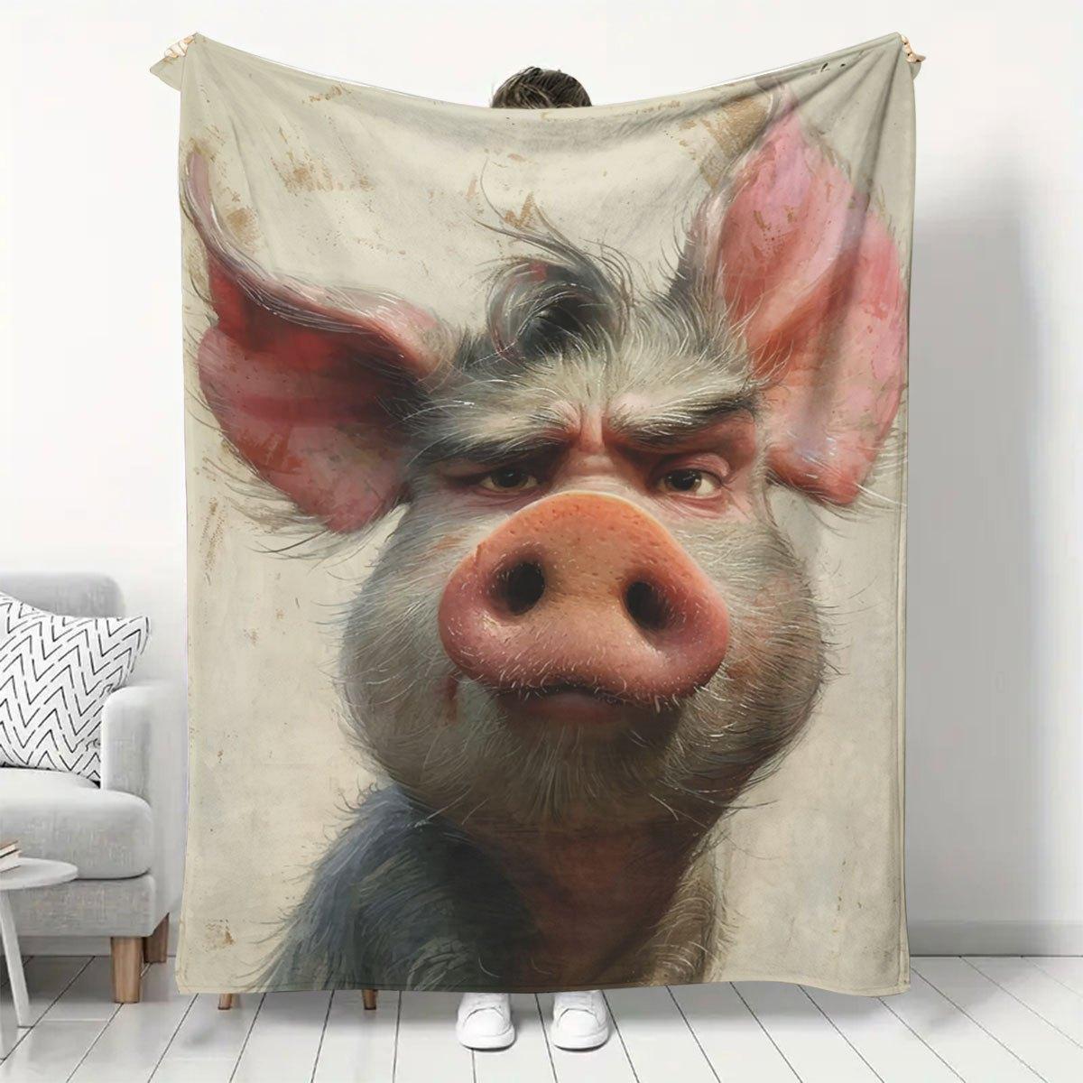 

Interesting pig-themed pattern Flannel printed blanket suitable for all seasons suitable for living room office sofa and travel 75x90cm