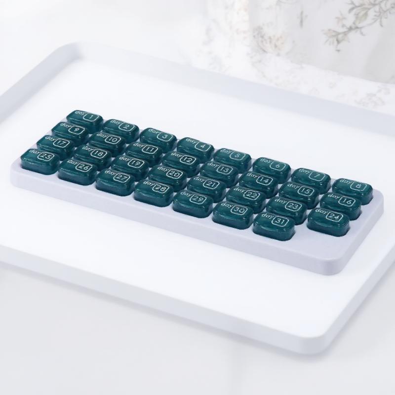 

1Set 31Pcs Keyboard Design Pill Case Multi Compartment Medication Organizer for Daily Travel Vitamin Storage зелёный