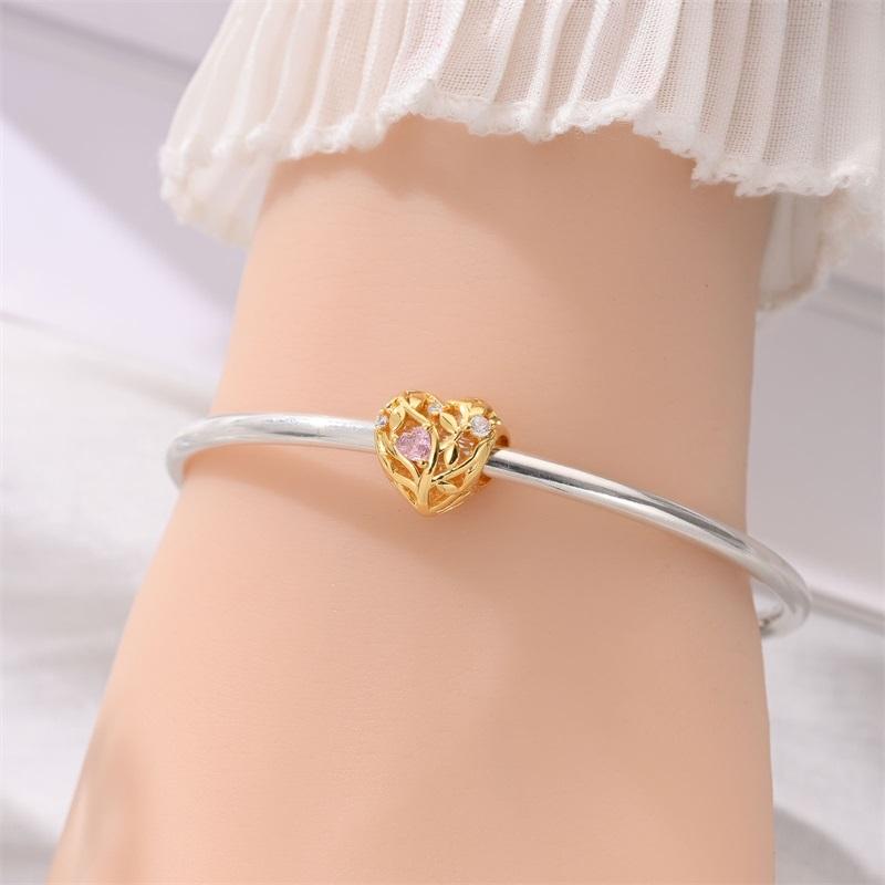 New 925 Silver Heart Shaped Tree Of Life Charms Beads For Women Fit Bracelet DIY Birthday Party Jewelry Gift