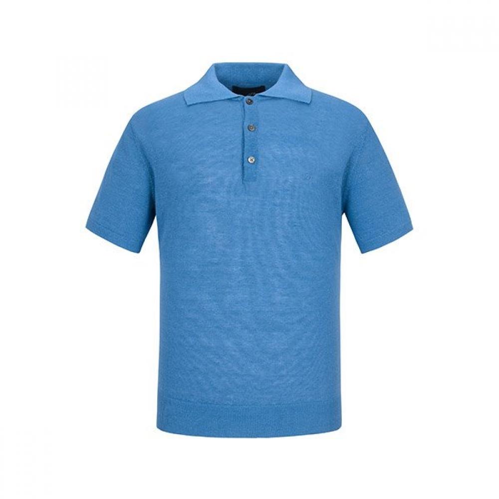 S.t. Dupont Exclusive Polo Neck Linen Silk Short Sleeve Knit Blue De3smdd7a213d6 04(105)