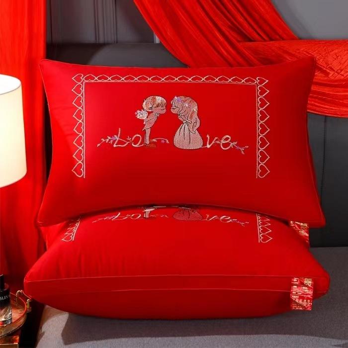 High-end Pillow Core 100% Cotton Big Red Wedding Celebration Newlywed Household Pair of Pure Cotton Pillow Wedding Pillow Core Wedding Room