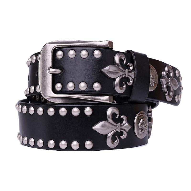 Cinturones Punk de Cuero Genuino con Remaches de Metal Pesado para Hombre Cinturón Vaquero con Tachuelas para Hombre Ceinture Homme Cinturón de Cintura Cinturon Mujer