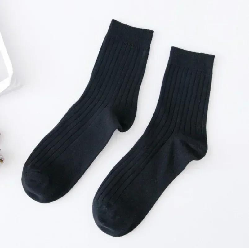 Fashion Solid Color Mens Long Socks Soft Cotton Breathable Stripe Non-slip Mid-tube Sock School Uniform Daily Wear Crew Socks