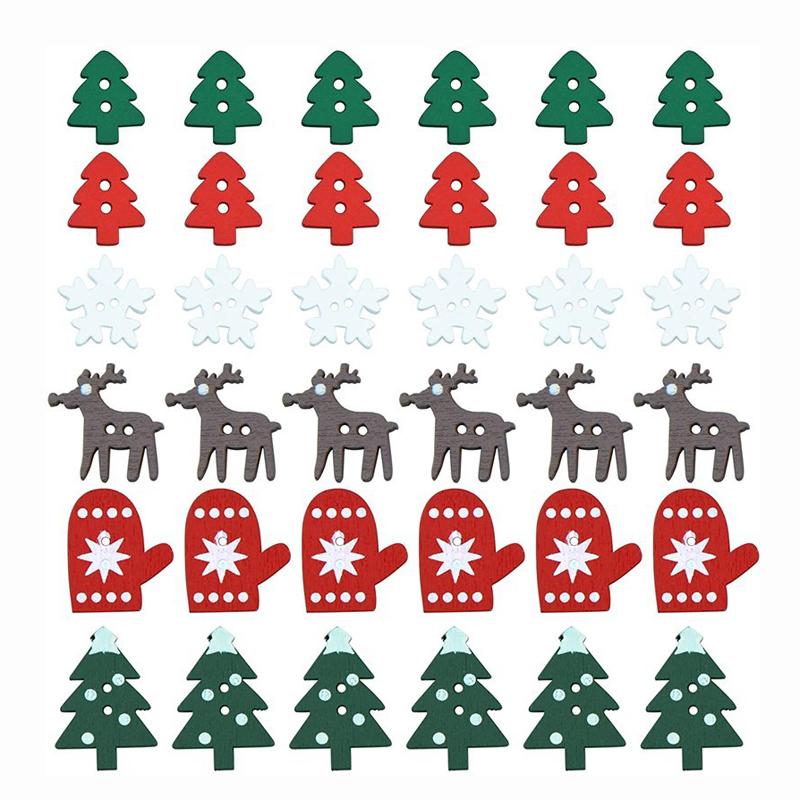 (50 Pcs/pack)Mini Christmas Tree Glove Chip Mixed Decorative Wood Chips Christmas Hanging Decoration Colorful Elk Gift Label DIY