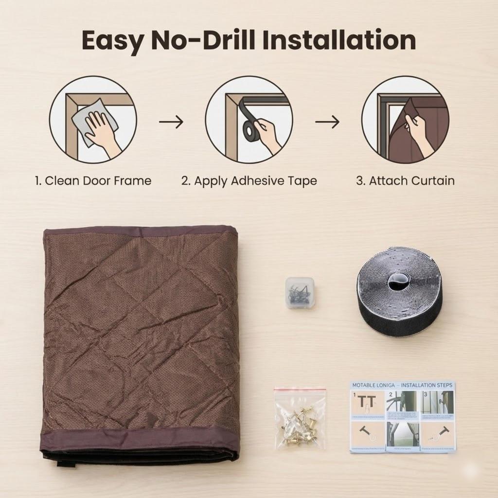 Magnetic Thermal Insulated Door Curtain for Winter Summer Door Cover Hands Free Waterproof Energy Saving Privacy Screen