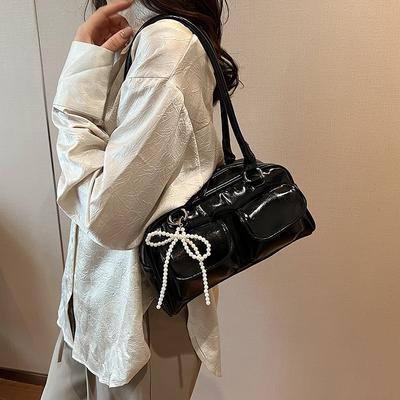 Korean Version of Ballet Style Bow Underarm Bag Women's 2025 New Korean Version of Large-capacity Solid Color Portable Shoulder Bag