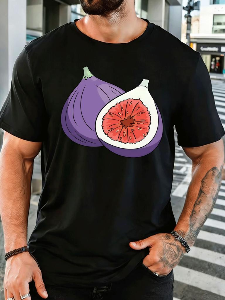 Unisex Short Sleeve T Shirt Fresh Fig Fruit Graphic Tee Cartoon Print Tops Summer Soft Cotton Casual Street Wear For Adult Male