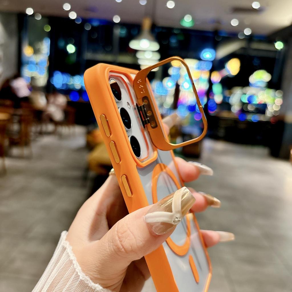 Solid Color Transparent Camera Len Stand Magnetic Charge Bumper Phone Case For Samsung Galaxy S25 Ultra S24 FE S23 Plus Soft Silicone Protection Cover