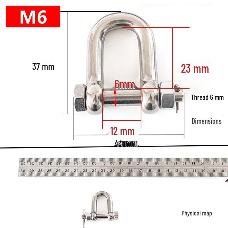 304 Stainless Steel D-Type Safety Shackle U-Type Lifting Eye Bolt with Nut, American Style.