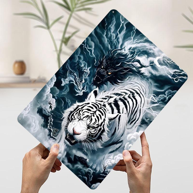 

Dragon and Tiger Stormy Sky Tinplate Poster Customized Wall Art Vintage Retro Metal Signs for Interior Decoration Living Room 7.9x11.8In(20x30cm)