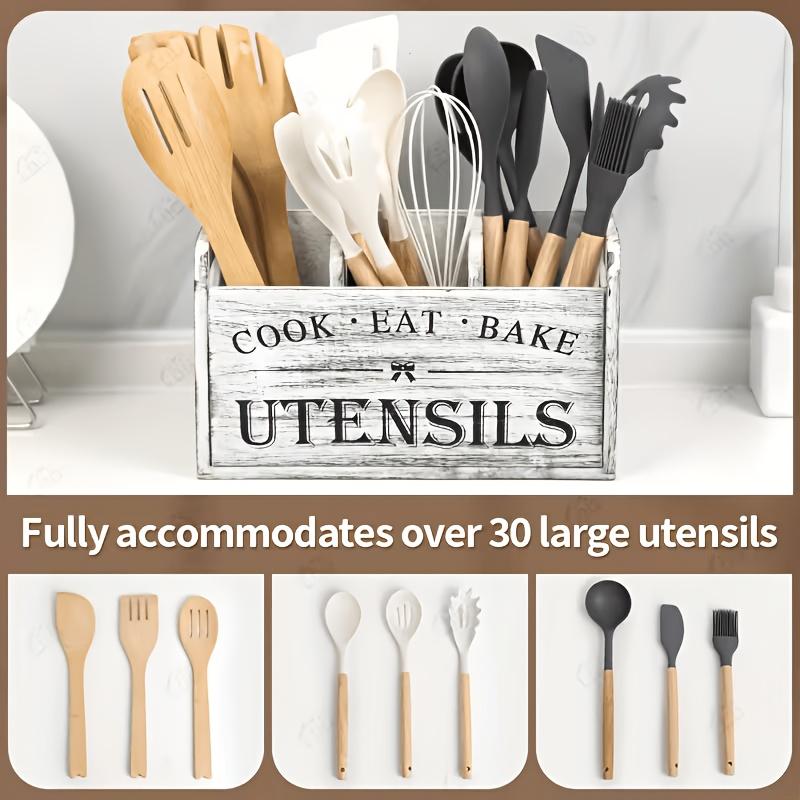 Wooden Kitchen Utensil Holder Cutlery Organizer Caddy Countertop Flatware Storage Box For Spoon Fork Knife Chopsticks