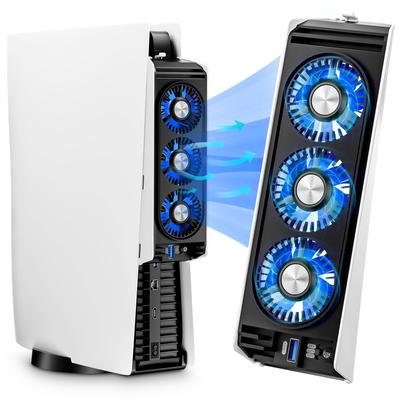 Ventilator de răcire pentru accesorii PS5, cu 3 LED-uri albastre/ 2 porturi USB 3.0/2 viteze ale ventilatorului, compatibil cu versiunea digitală/CD pentru consola PlayStation 5