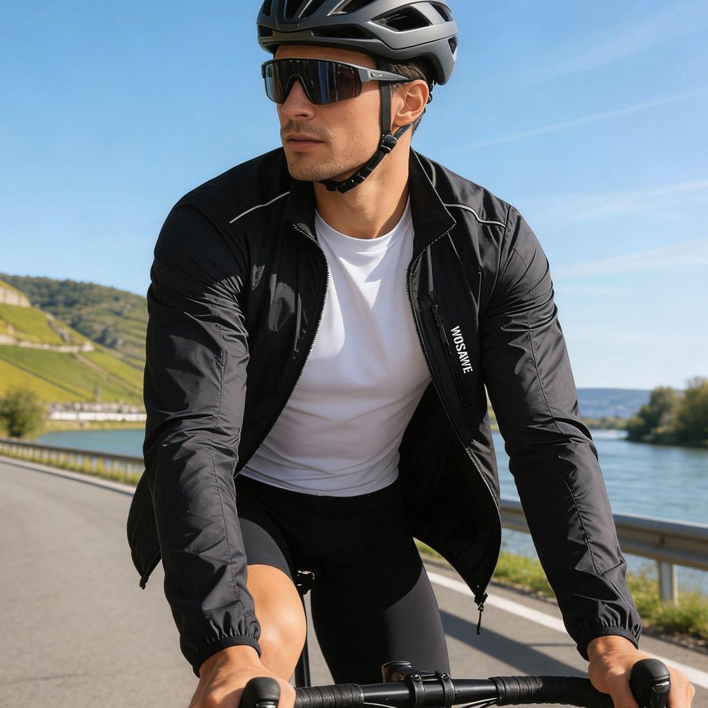 Wosawe Męska Kurtka Rowerowa Przeciwsłoneczna Wiatrówka Rowerowa Cienkie Koszulki MTB Odzież Sportowa do Biegania Wiatrówka Rowerowa Odblaskowa