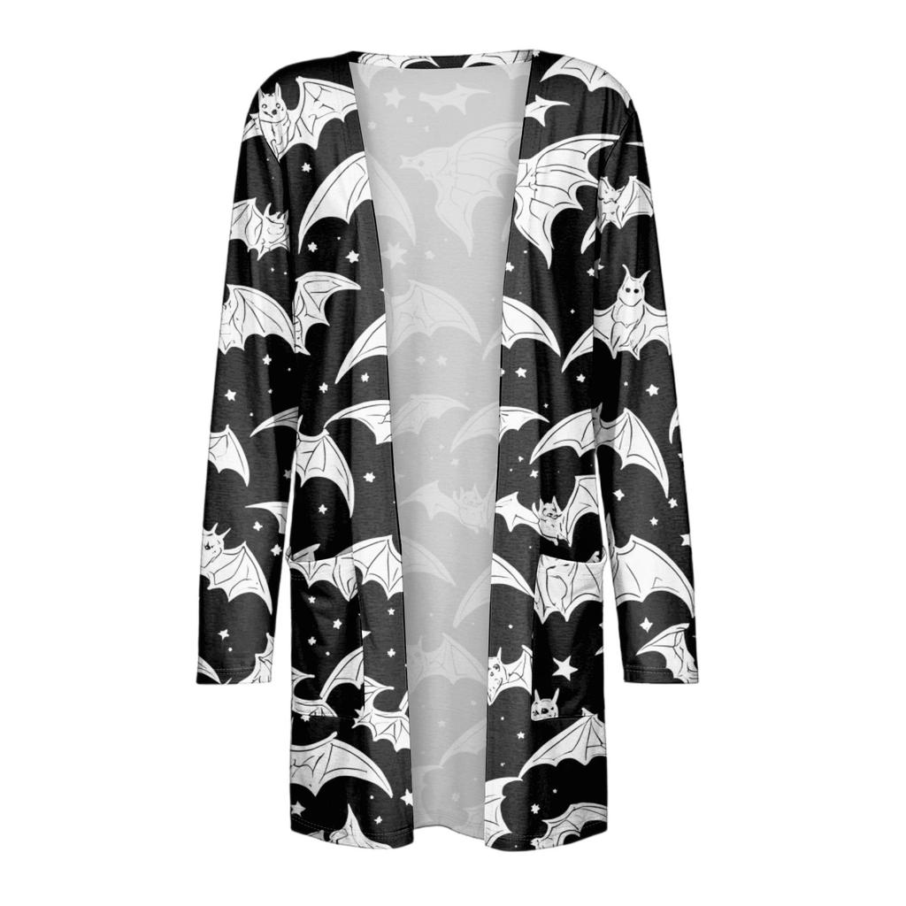 Women's Fashion Casual Comfortable Halloween Printed Mid-Length Cardigan With Pockets Jacket