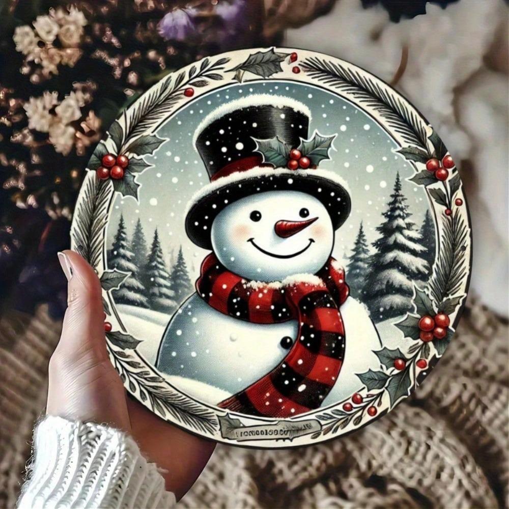 Vintage Snowman Tin Sign 8x8 Inch Christmas Winter Metal Wall Art Home Cafe Decor