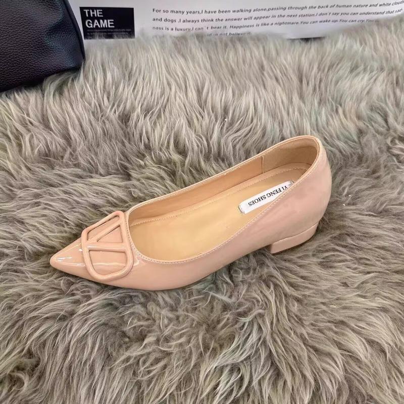 Nude pointed buckle flats women's new summer sexy patent leather celebrity temperament single shoes