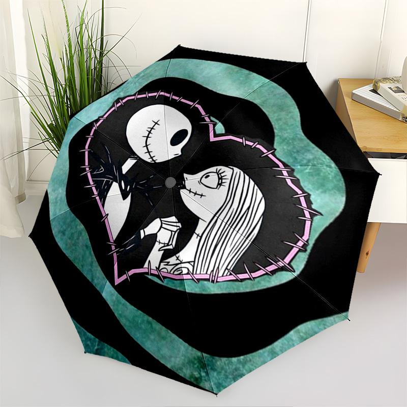 

Nightmare Before Christmas, Jack and Sally Themed Automatic Opening and Closing Umbrella, Brightly Colored 8-rib Portable Umbrella, Suitable for Men a