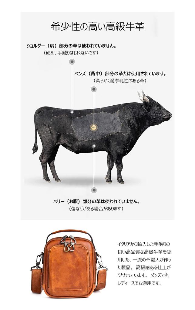Whatna Antique-Style Tanned Natural Cowhide Leather Shoulder Bag for Men, 2-Way, Crossbody, Handbag, with Two Card Pockets, Vertical Design, Genuine