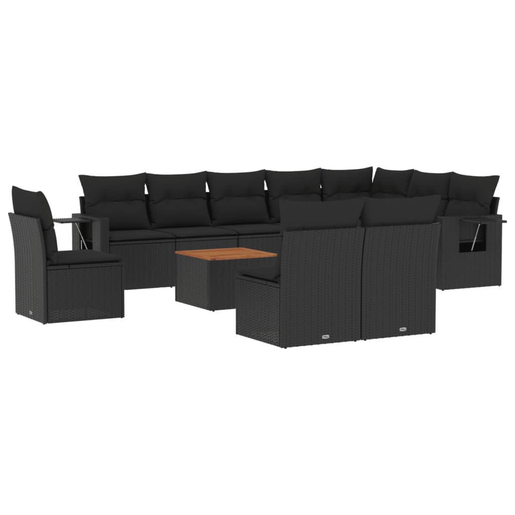 11 piece garden sofa set with cushions black poly rattan