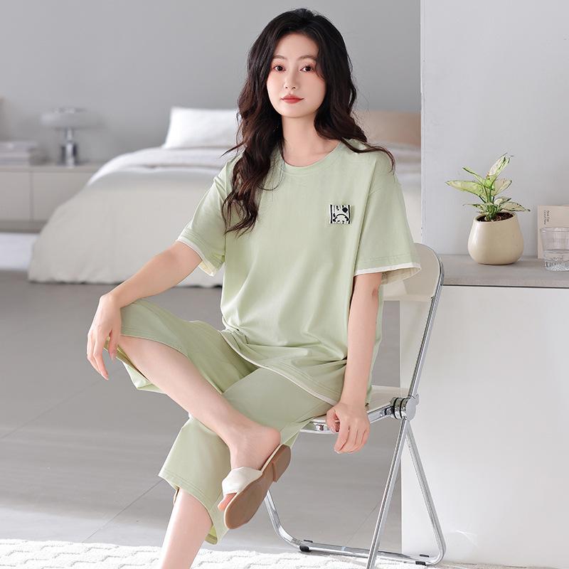 Pajamas Women's 1011 New Spring and Summer Thin Short-sleeved Large-size Cropped Pants Loungewear Modal Suit