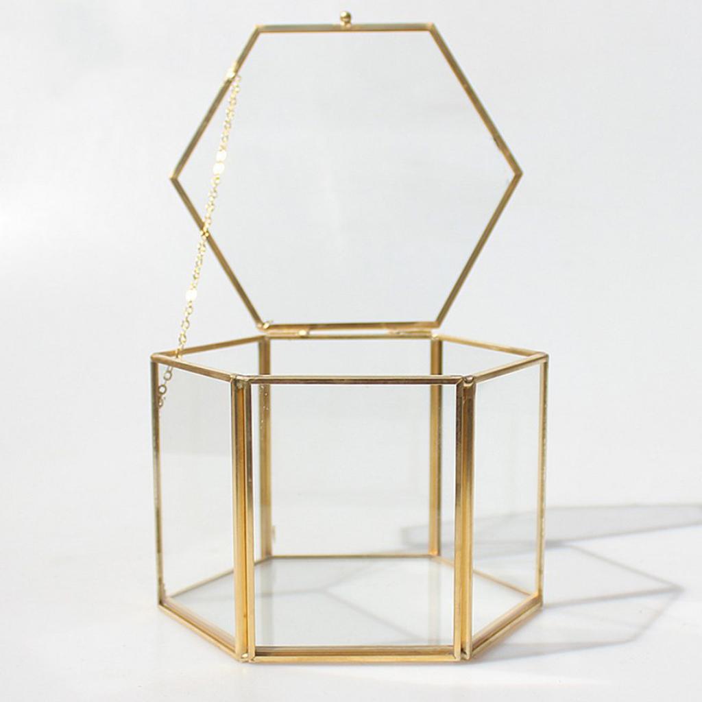Glass Geometric Terrarium Succulent Plant Planter Hexagon Holder Jewelry Display Container for Wedding Decoration Events