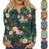 Women's New Button Collar Fashion Print Long Sleeves Retro Print T-Shirt Slim Top Casual Tops