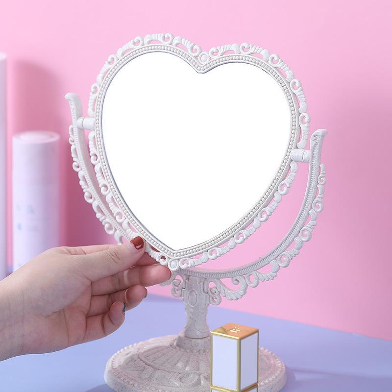 Retro European Heart-Shaped Double-Sided Desktop Makeup Mirror
