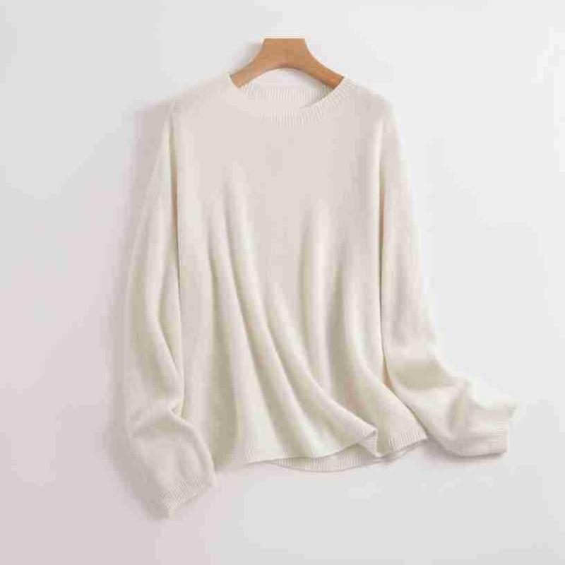Crew neck casual solid color commuting pure wool knitted top women's versatile loose high-end bottoming shirt