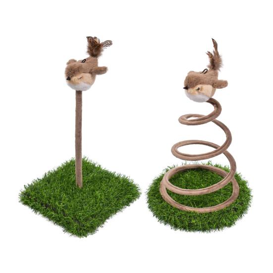 Cat Scratching Toys Spring Teaser Stick with Sound Birds Interactive Cat Toy Bite Resistant Plush Sparrow for Indoor Outdoor