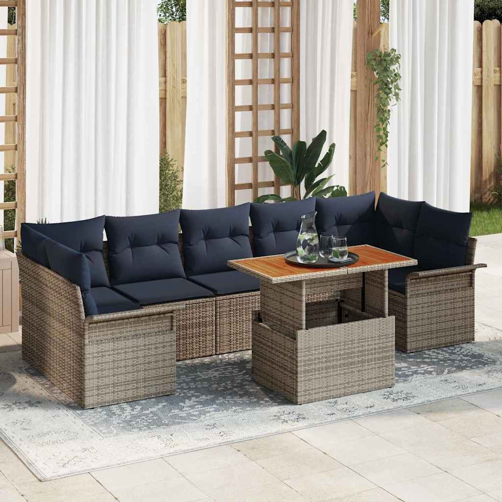 Garden Sofa Set with Cushions 8 pcs Grey and Navy Blue Poly Rattan