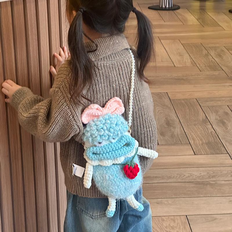 And Fun Playful Childrens Crochet Crossbody Bag In Pink Blue And Purple Color Options