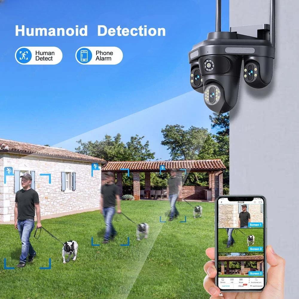 Nieuwe 6K 12MP WiFi IP Camera Buiten Drie lenzen Panoramisch Beeld PTZ IP Cam Bewegingsdetectie Beveiliging CCTV Videobewaking