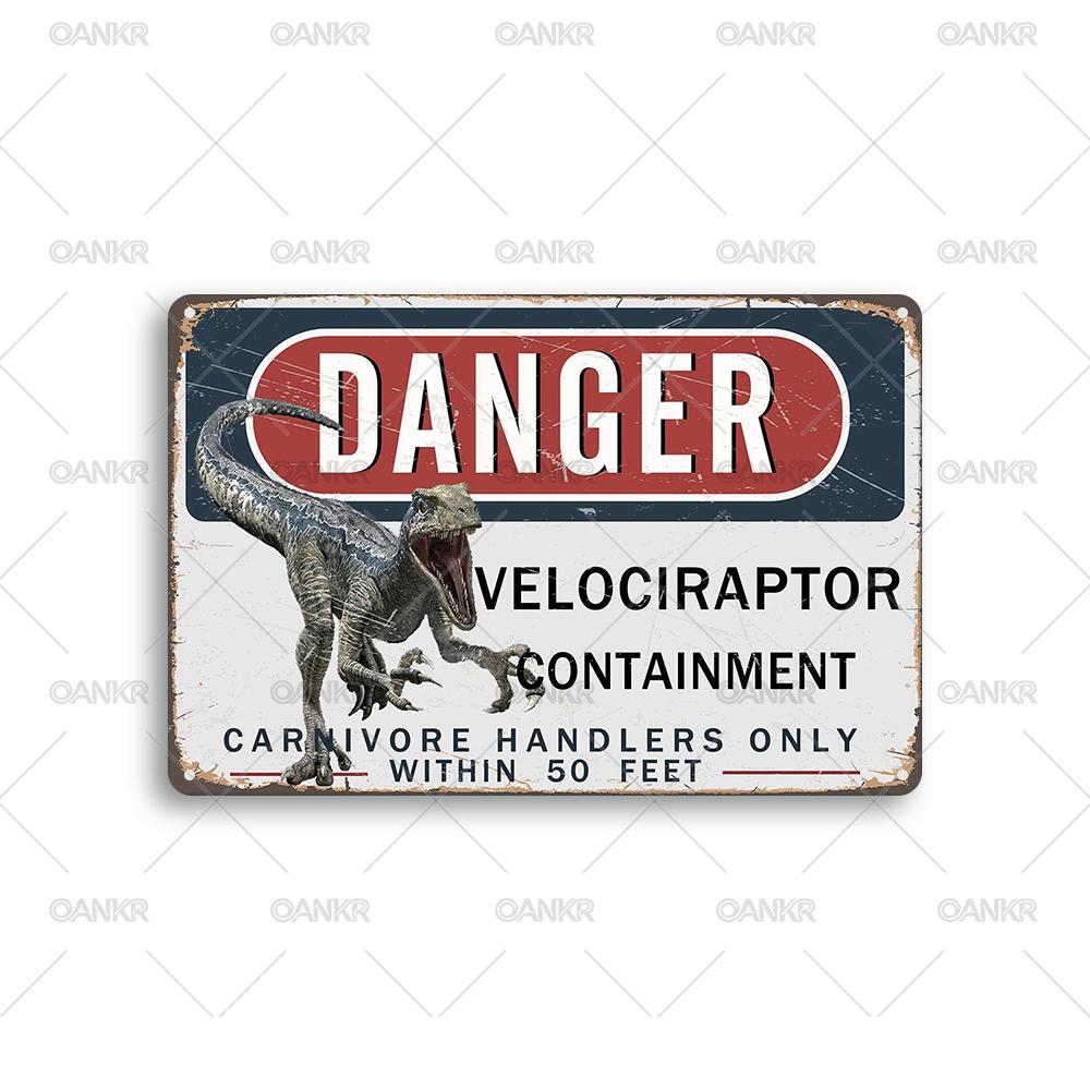 

Vintage Warning Metal Tin Sign Danger Velociraptor Containment Retro Art Poster Metal Signs for Garden Farm Home Wall Decor 20x30cm（7.8x11.8inch）