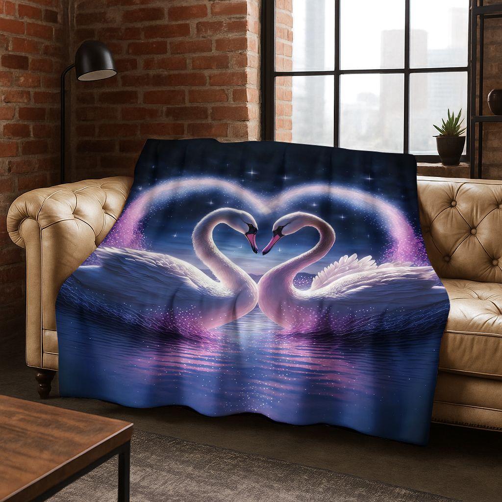Dream Love Swan Art Cartoon Flannel Blanket,Cozy Soft Throw Blanket for Home Bedroom Bed Sofa Picnic Office Cover Gift Kids