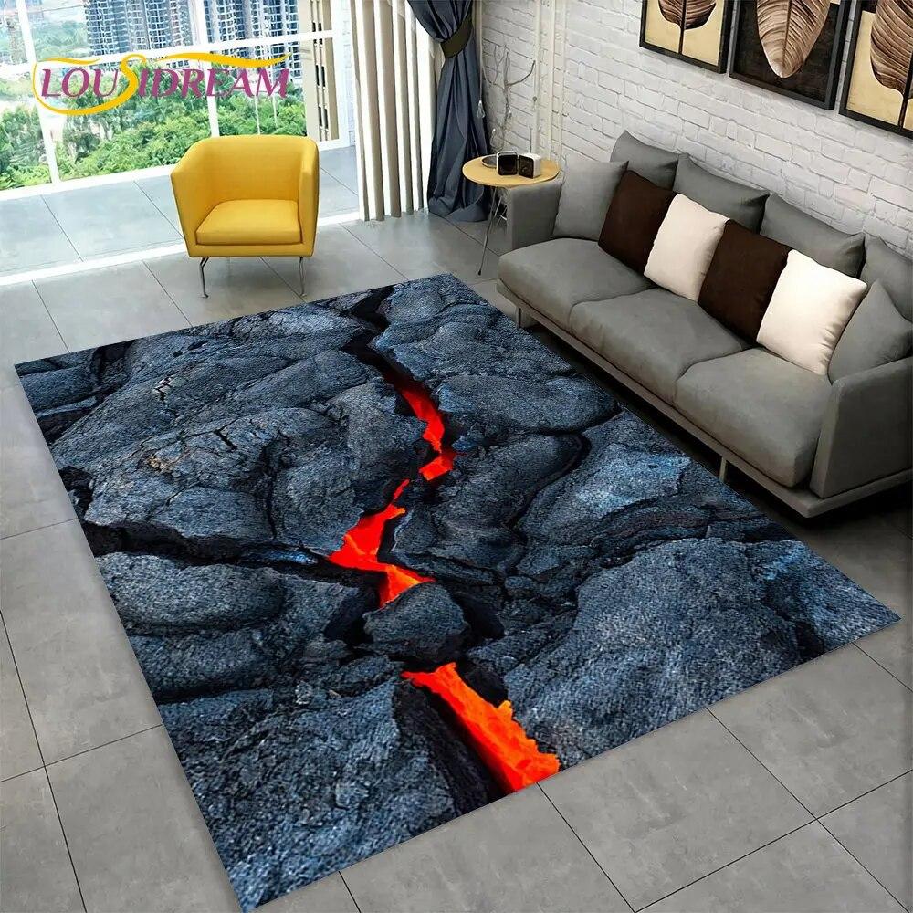 Χαλί 3D Volcano Lava Magma Area Large, Χαλί με μοκέτα για σαλόνι καναπέ κρεβατοκάμαρας Διακόσμηση πόρτας πόρτας, Παιδικό παιχνίδι Αντιολισθητικό χαλάκι δαπέδου