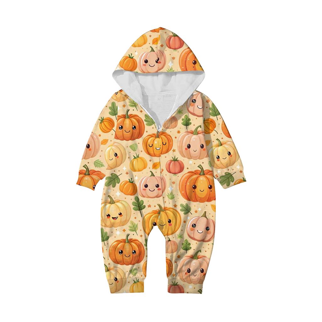 Halloween Printed Family Matching Hooded Long Sleeved Zippered Hooded Jumpsuit Set