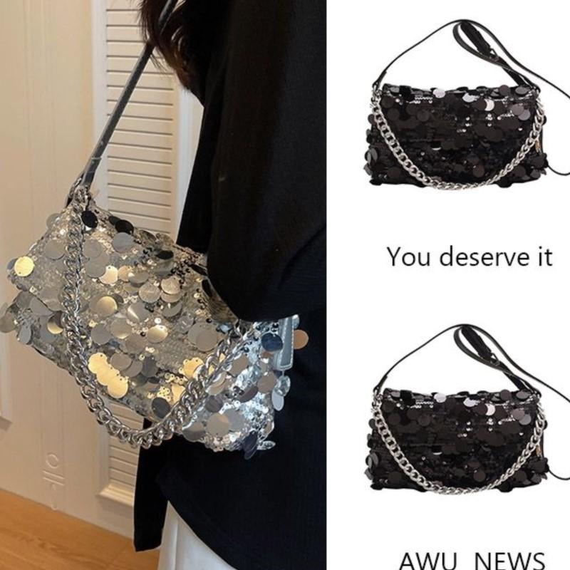 Bolsa de Mão Vintage com Miçangas Mulheres Brilhante Corrente Casual Bolsas de Ombro Feminina Estética Fairy Core Bolsa Mensageiro