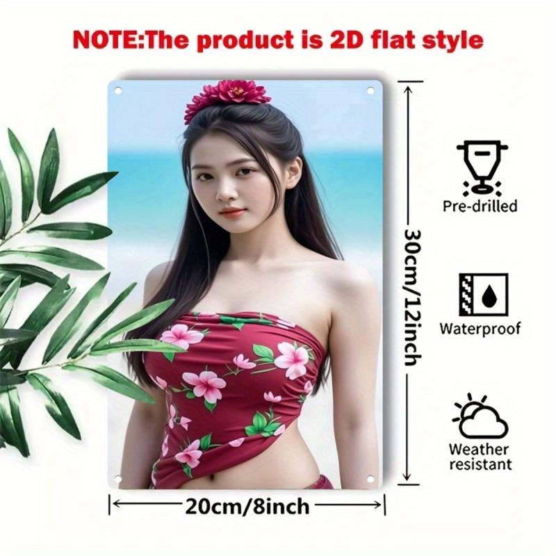 Retro Tin Poster Wall DecorKorean-Vibe Metal Poster - Burgundy & Pink Floral - Heavy-Duty Iron Plate Sign - Vi