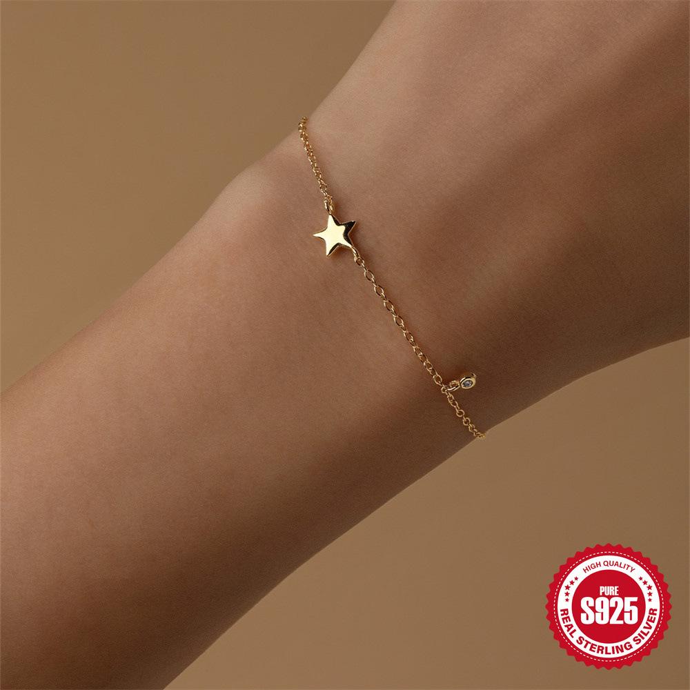 Simple And Fashionable S925 Sterling Silver Five-Pointed Star Small Pendant Stacked Bracelet Versatile Bracelet Daily Commuter Accessories